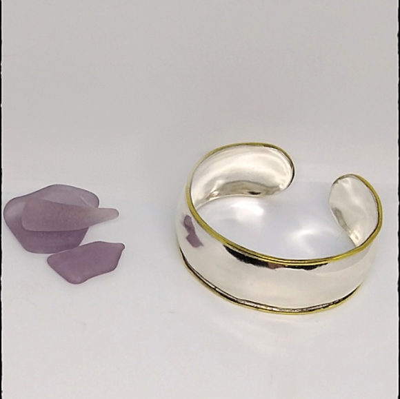 Vintage Taxco Mexico Sterling Silver with Brass Edge Cuff Bracelet - Picture 7 of 8